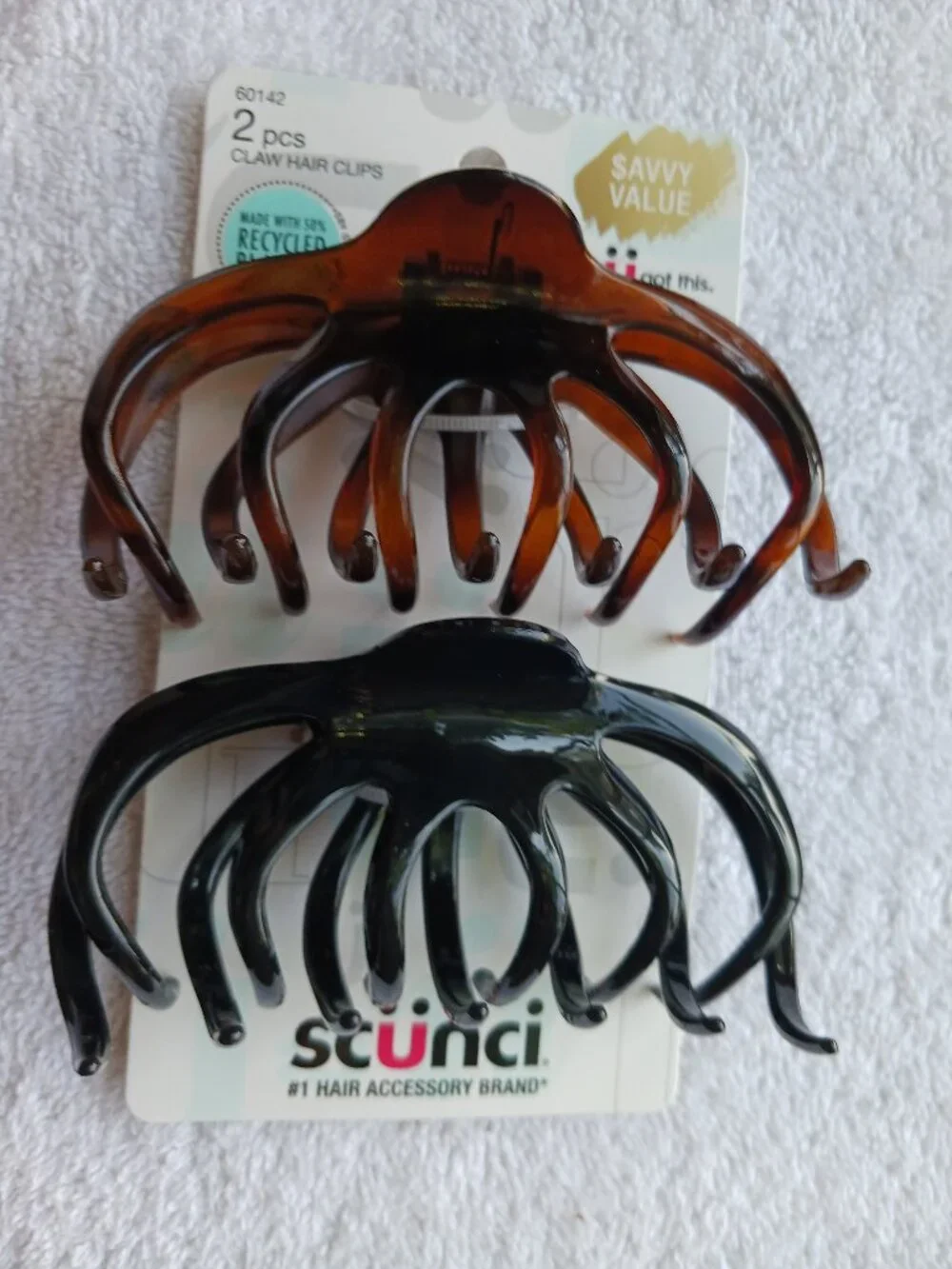 2 Scunci Claw Hair Clips Brown Black Plastic Jaw Wavy Curved Teeth Large Wide